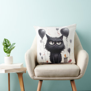 Angry Black Cat and Balloons Kissen