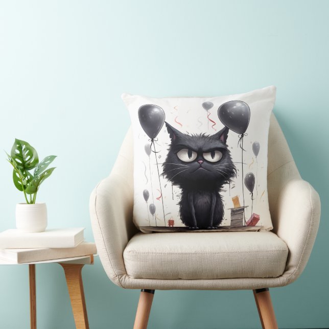 Angry Black Cat and Balloons Kissen (Stuhl )