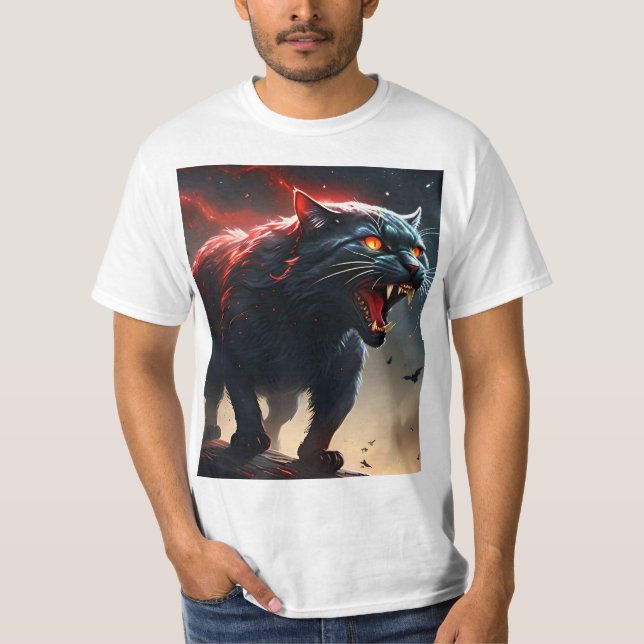 Angry Black Fiery Halloween Pussy Cat, T-Shirt (Vorderseite)
