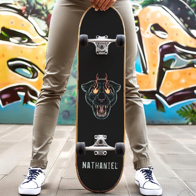 Angry Black Panther Cat Personalisiert Name Skateboard (Von Creator hochgeladen)