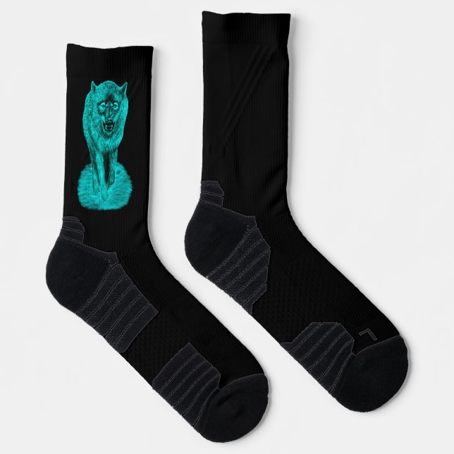 Angry Black Wolf in den Nachtsocken Socken (Rechts)