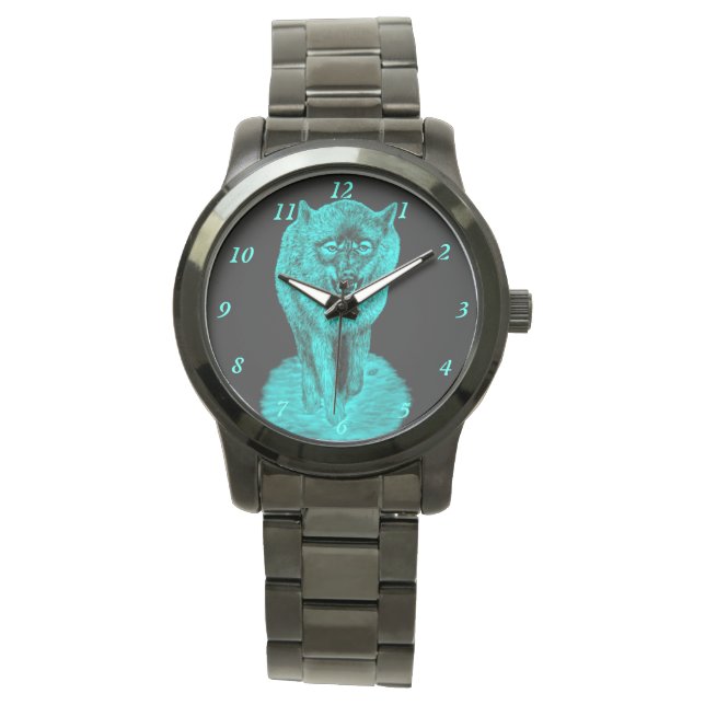Angry Black Wolf in der Nacht Armbanduhr (Vorderseite)