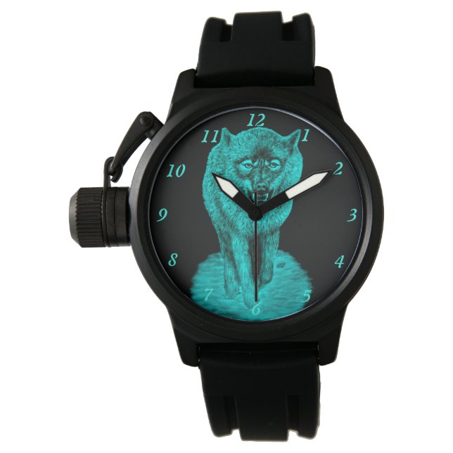 Angry Black Wolf in der Nacht Armbanduhr (Vorderseite)