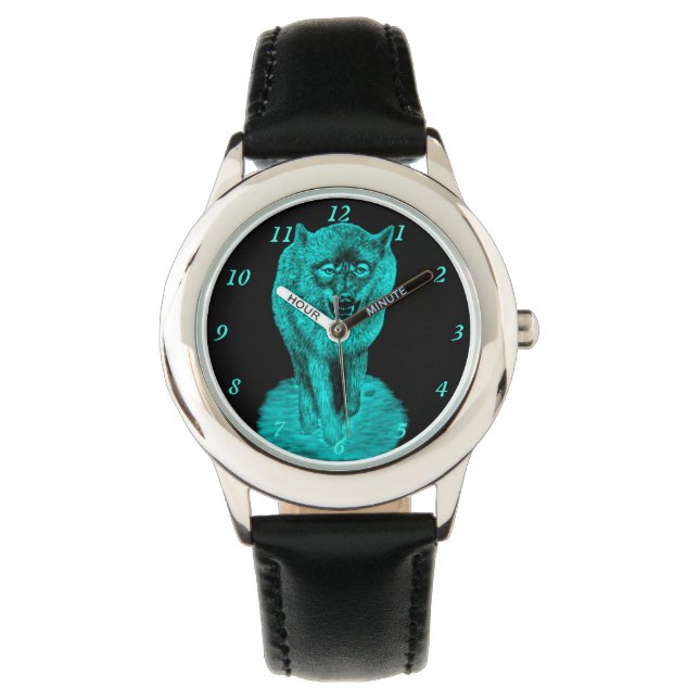 Angry Black Wolf in der Nacht Armbanduhr (Vorderseite)