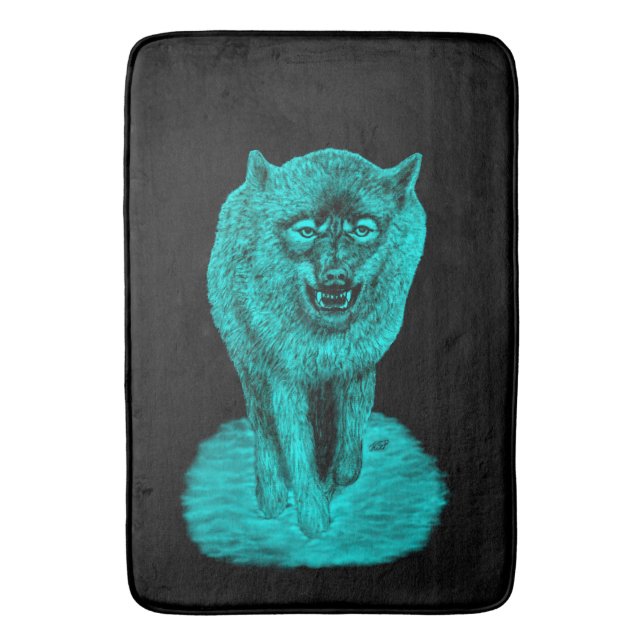 Angry Black Wolf in der Nacht Badematte (Vorderseite Vertikal)