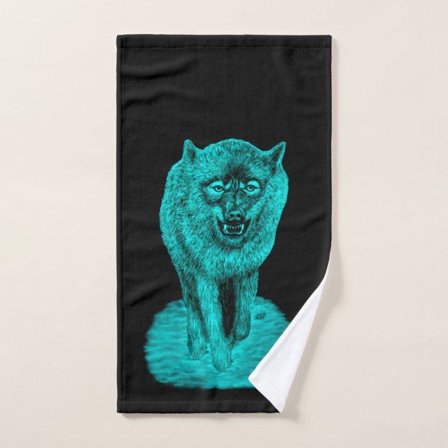 Angry Black Wolf in der Nacht Badhandtuch Set (Handtuch)