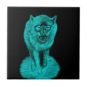 Angry Black Wolf in der Nacht Fliese