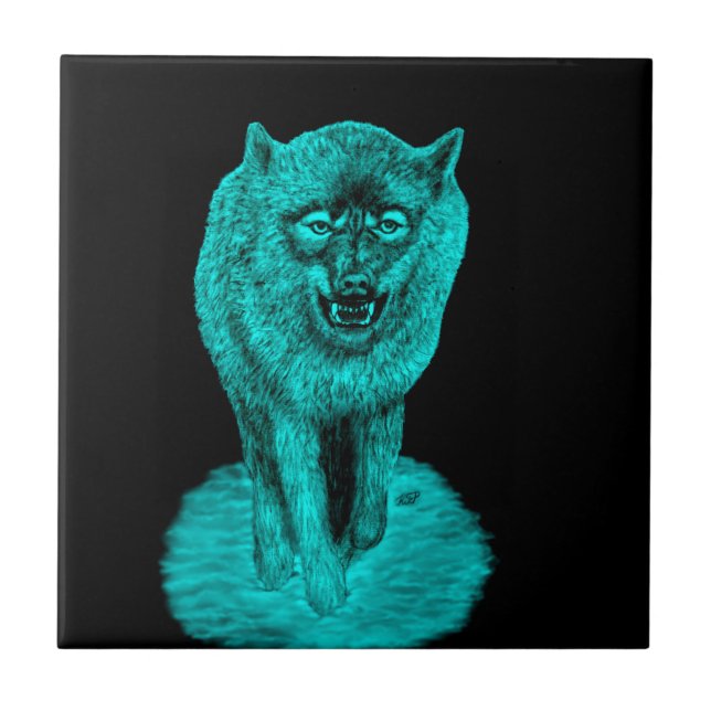 Angry Black Wolf in der Nacht Fliese (Vorderseite)