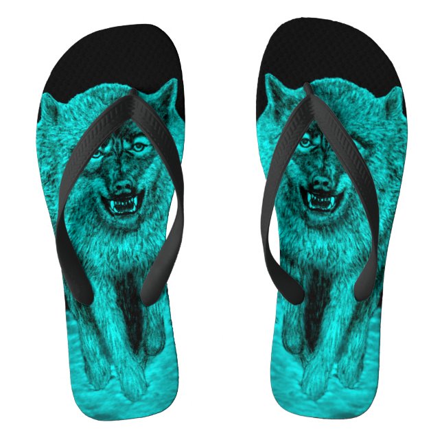 Angry Black Wolf in der Nacht Flip Flops (Fußbett)