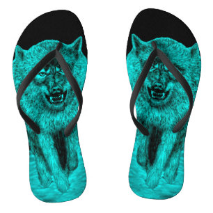 Angry Black Wolf in der Nacht Flip Flops