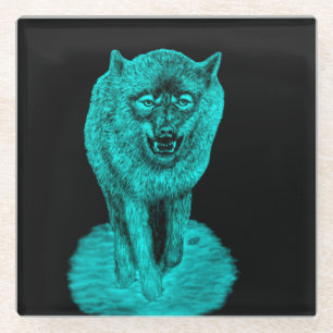 Angry Black Wolf in der Nacht Glasuntersetzer
