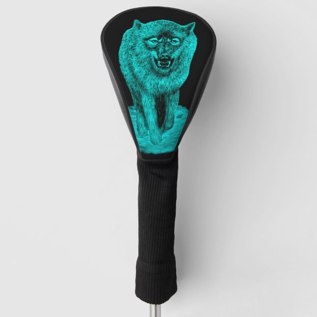 Angry Black Wolf in der Nacht Golf Headcover (Vorderseite)