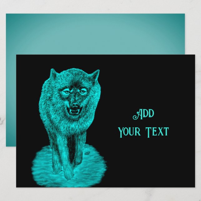 Angry Black Wolf in der Nacht Karte (Vorne/Hinten)