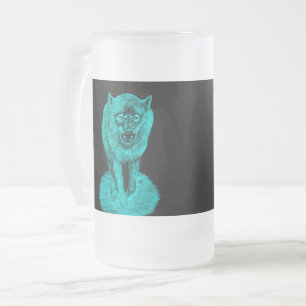 Angry Black Wolf in der Nacht Mattglas Bierglas