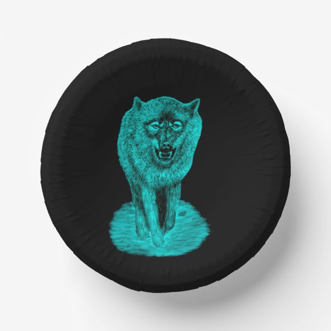 Angry Black Wolf in der Nacht Pappteller (Vorderseite)