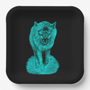 Angry Black Wolf in der Nacht Pappteller
