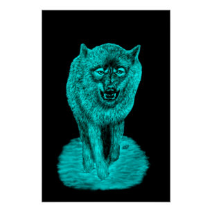 Angry Black Wolf in der Nacht Poster