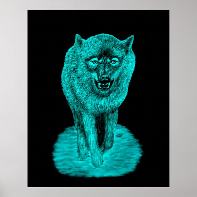 Angry Black Wolf in der Nacht Poster (Vorne)