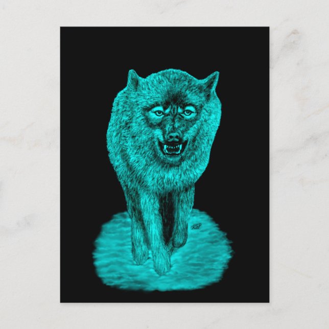 Angry Black Wolf in der Nacht Postkarte (Vorderseite)