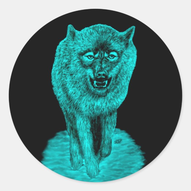 Angry Black Wolf in der Nacht Runder Aufkleber (Vorderseite)