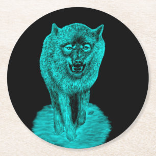 Angry Black Wolf in der Nacht Runder Pappuntersetzer
