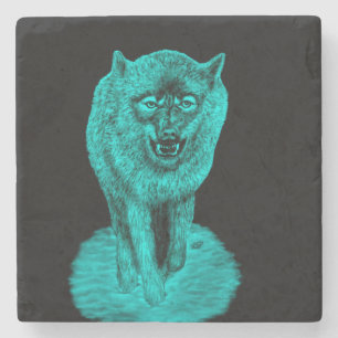 Angry Black Wolf in der Nacht Steinuntersetzer