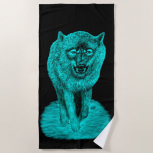 Angry Black Wolf in der Nacht Strandtuch