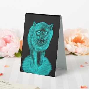Angry Black Wolf in der Nacht Tischaufsteller