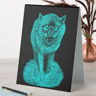 Angry Black Wolf in der Nacht Tischaufsteller