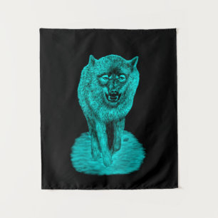 Angry Black Wolf in der Nacht Wandteppich