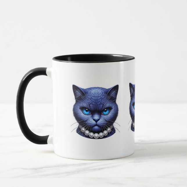 Angry Blue Cat in Pearls Moody Election Vibes Tasse (Links)