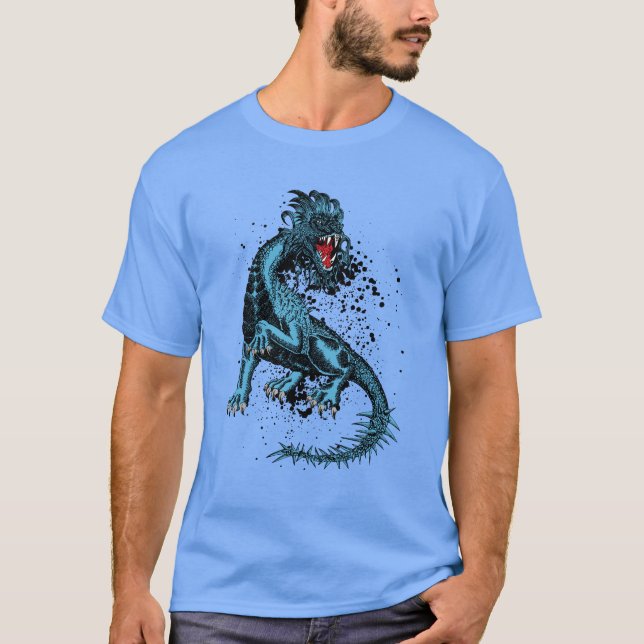 Angry Blue Dragon mit spitzen Schwänzen T-Shirt (Vorderseite)