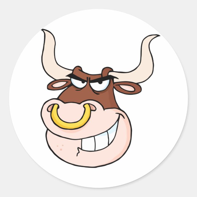 Angry Bull Head Runder Aufkleber (Vorderseite)