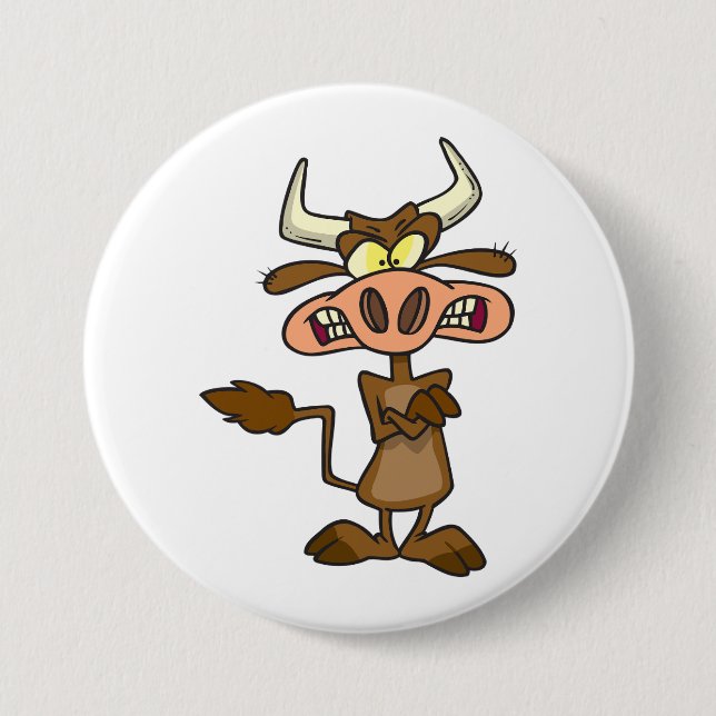 Angry Cartoon Bull Funny Grumpy Button (Vorderseite)