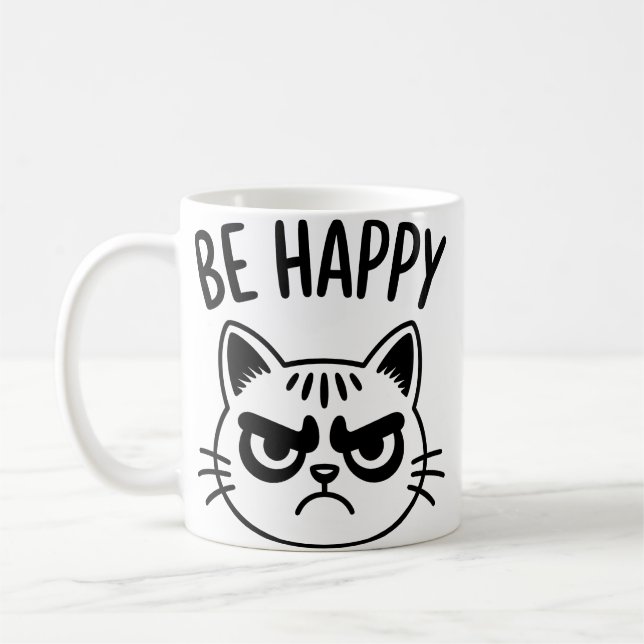 Angry Cat – Be Happy Contrast Art Kaffeetasse (Links)