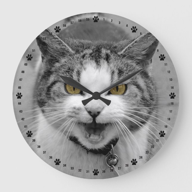 Angry Cat Große Wanduhr (Vorderseite)