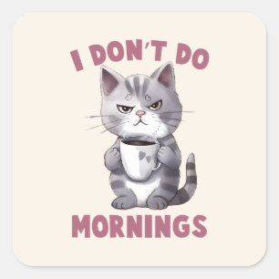 Angry Cat - Ich mache keinen Morgen Quadratischer Aufkleber