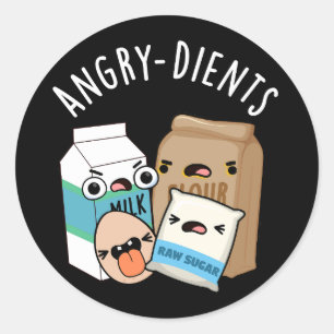 Angry-dients Funny Baking Pun Dark BG Runder Aufkleber