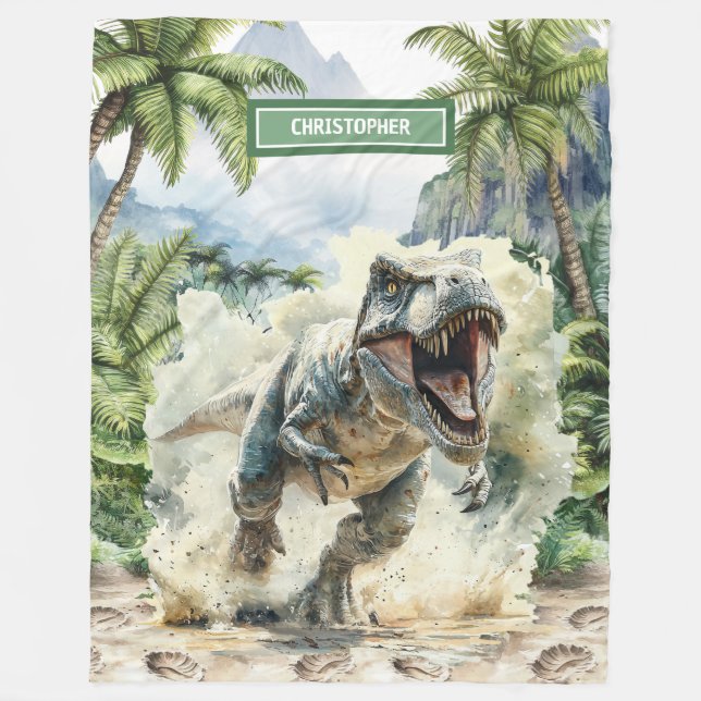 Angry Dinosaur Blanket Individuelle Name Personali Fleecedecke (Vorderseite)