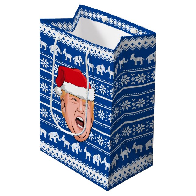 Angry Donald Trump Weihnachten Mittlere Geschenktüte (Vorderseite Schrägansicht)