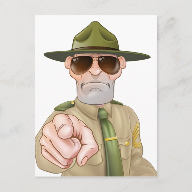 Angry Drill Sergeant Pointing Postkarte (Vorderseite)