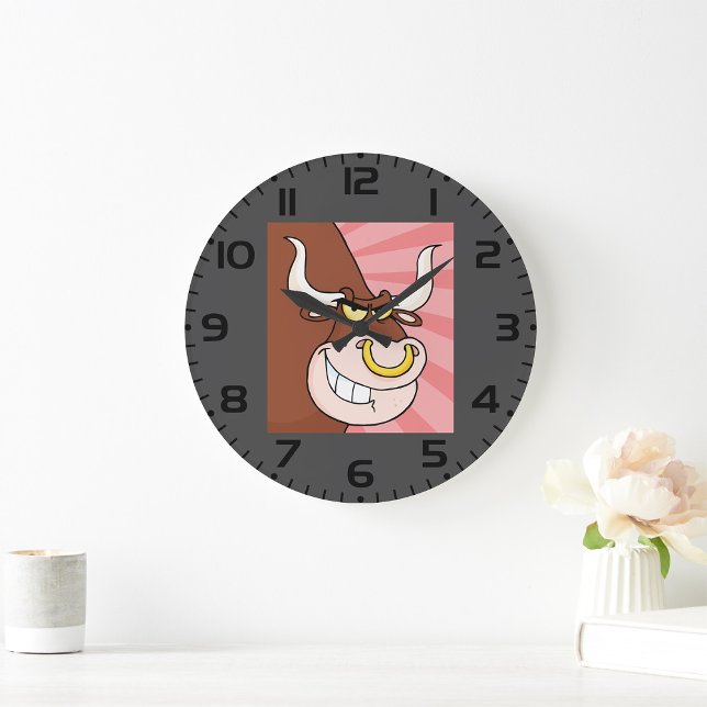 Angry Fierce Bull Mascot mit Nasenring Große Wanduhr (Von Creator hochgeladen)