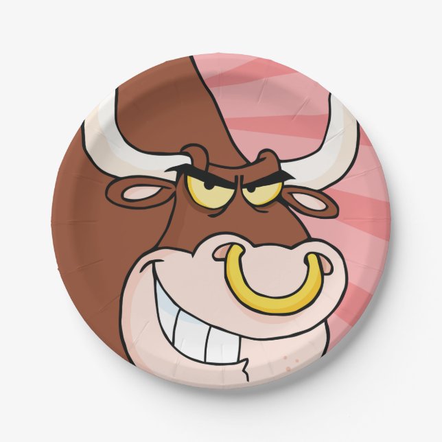 Angry Fierce Bull Mascot mit Nasenring Pappteller (Vorderseite)