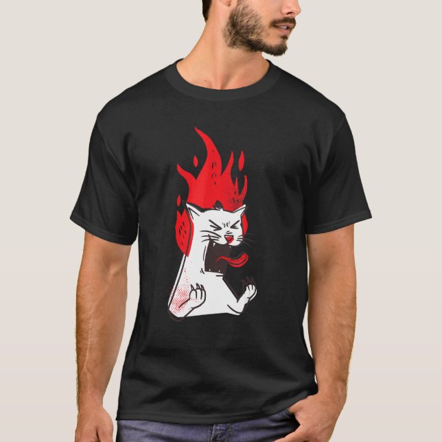 Angry Fire Kitty Anger T-Shirt (Vorderseite)