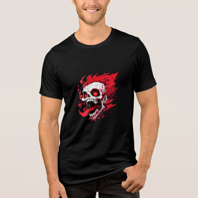 Angry Flaming Skull T-Shirt Tri-Blend Shirt (Vorderseite)