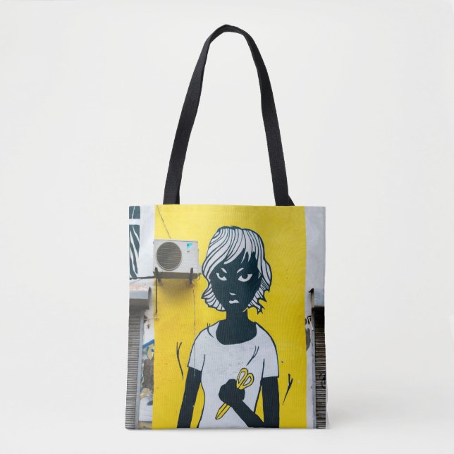 Angry Girl Painting Street Murals Tasche (Vorderseite)