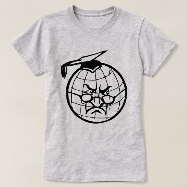 Angry Globe Mortarboard Funny Educator T-Shirt (Design vorne)