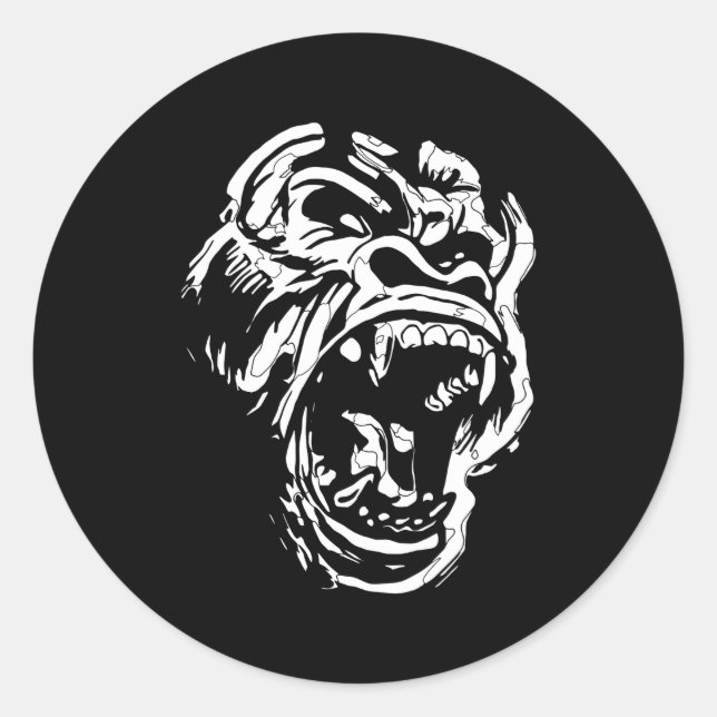 Angry Gorilla Silverback White Fierce Great Ape Runder Aufkleber (Vorderseite)