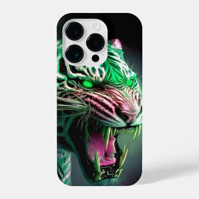 ANGRY GREEN TIGER BEREIT AUF ANGRIFF iPhone 14 PRO  HÜLLE (Rückseite)