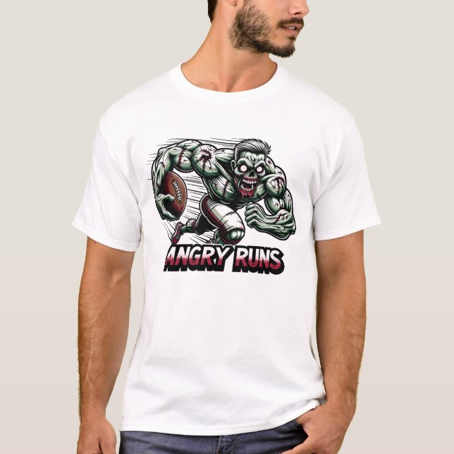 Angry Green Zombie - Bodybuilder Soccer Player Run T-Shirt (Vorderseite)